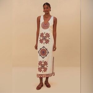 Farm Rio Farm Rio Off-White Marys Tiles Richelieu Midi Dress